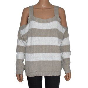 Romeo & Juliet Couture Women’s Pullover Khaki Sweater Open Shoulders Size M